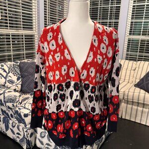 CAbi Floral Sweater, Red, White, Navy XS
